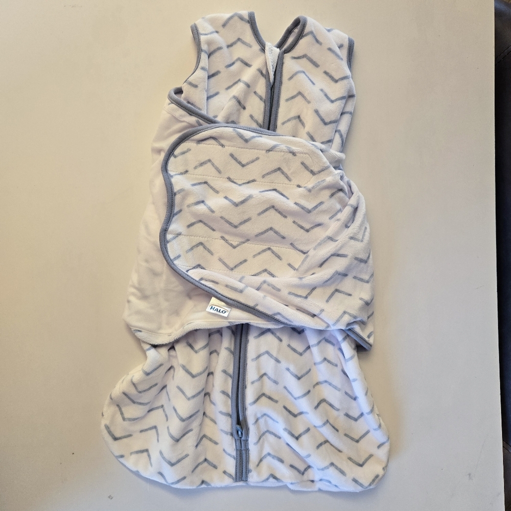 Halo | Pottery Barn Kids Soft Blue Chevron Sleep Sack Swaddle NB
